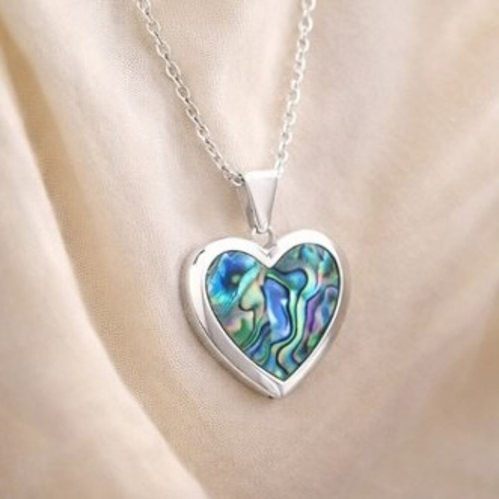 925 Chain Heart locket Necklace Abalone Shell Women's Valentine's Birthday Gift